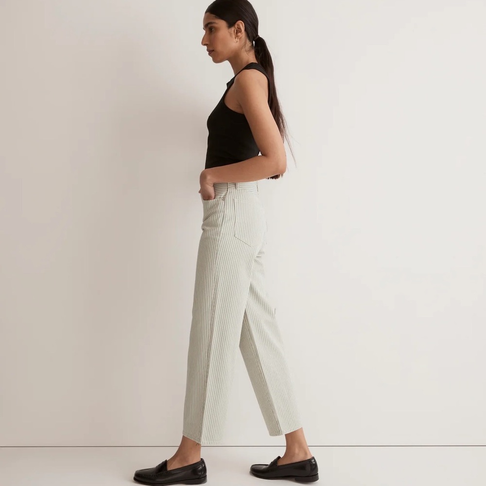 Madewell The Perfect Vintage Wide-Leg Crop Jean in Pale Celadon Stripe